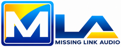 Logo for Missing Link Audio: blue and yellow square with 
