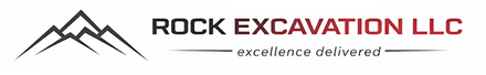 Rock Excavation LLC logo with mountain icon and “excellence delivered” tagline