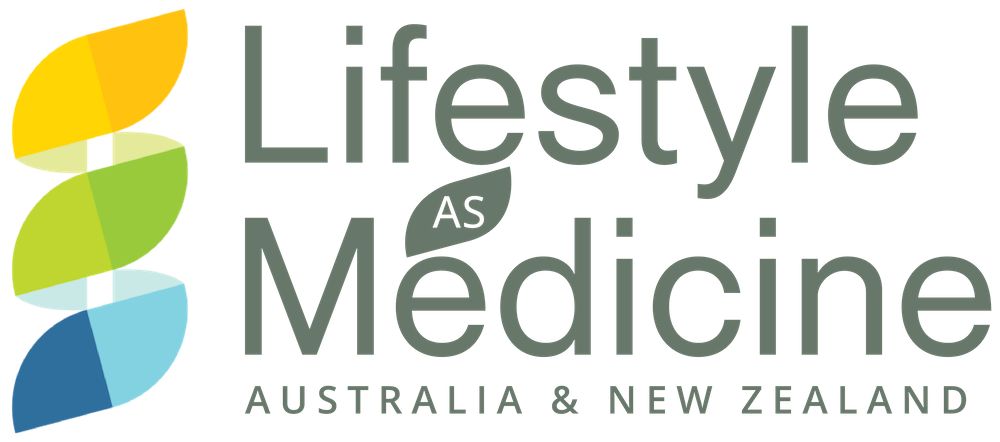 Logo for Lifestyle as Medicine Australia & New Zealand: leaves in colors, text 