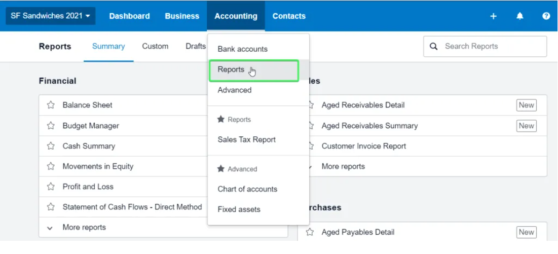 Xero Tip of the Month: Set-up Favourite Reports
