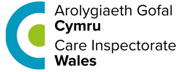 Care Inspectorate Wales logo with blue and green stylized C and bilingual text