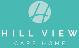 Hill View Care Home logo on a teal background with a stylized H in a circle
