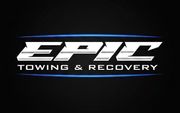 EPIC Towing & Recovery logo in white and blue on a black background