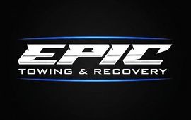 EPIC Towing & Recovery logo in white and blue on a black background