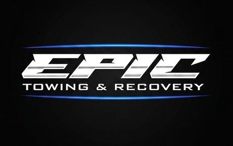 EPIC Towing & Recovery logo in white and blue on a black background