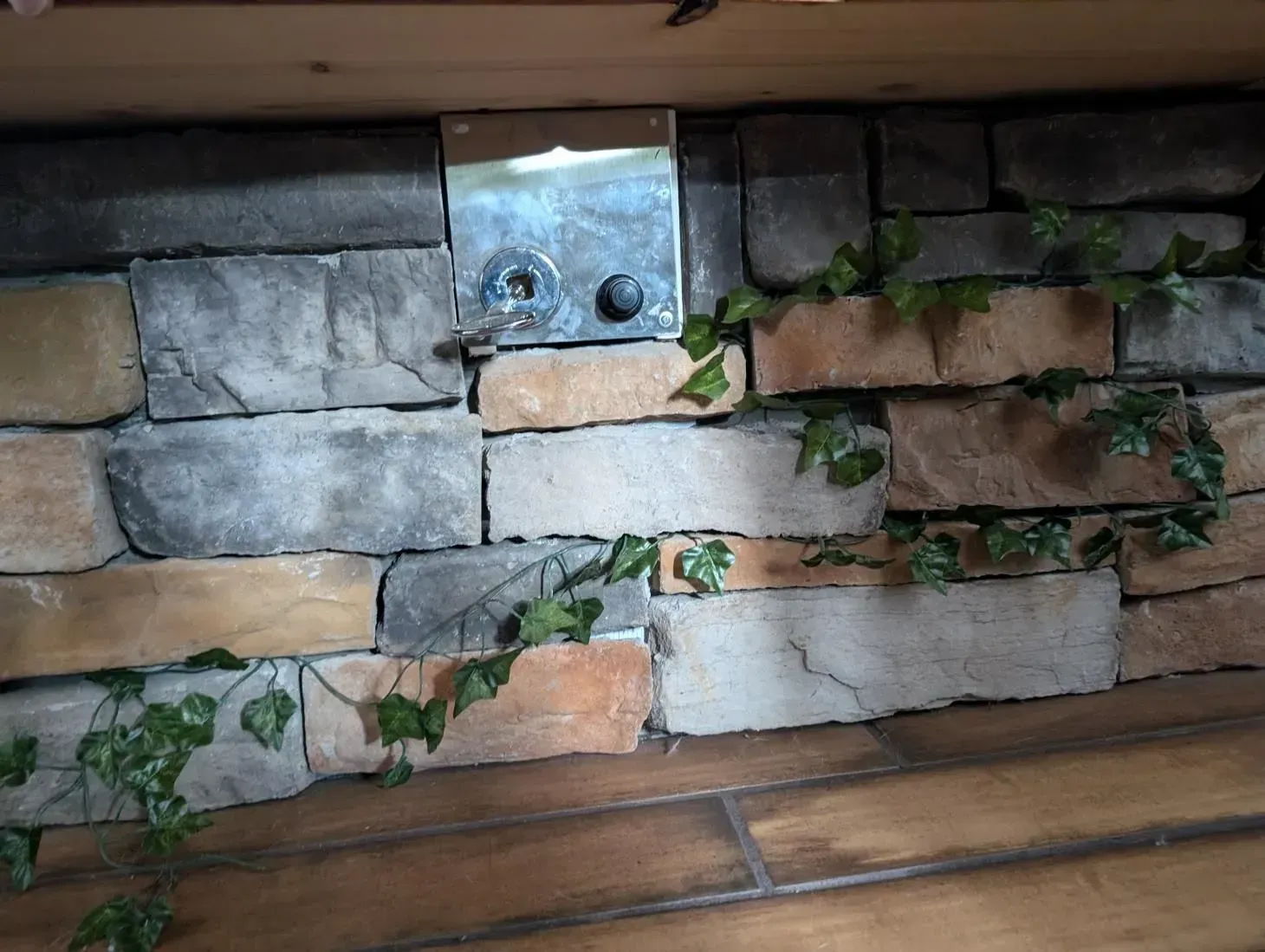 A brick wall with ivy growing on it