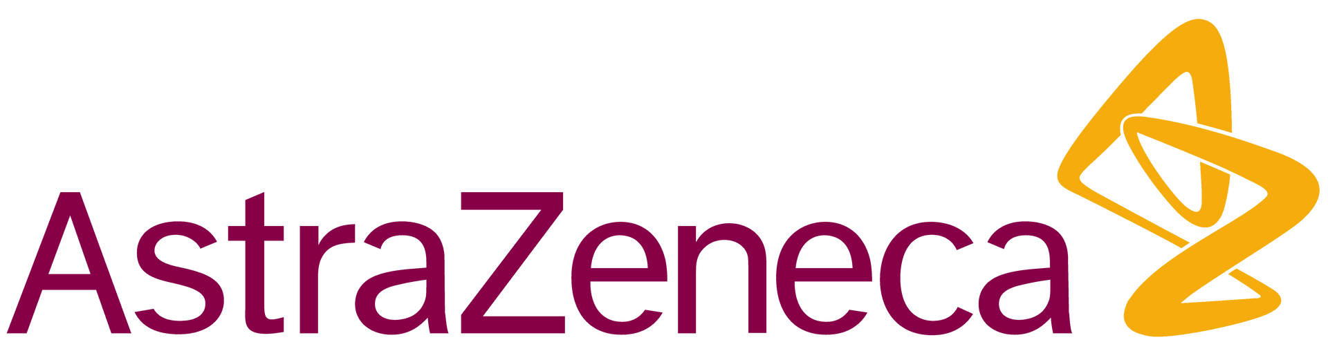 AstraZeneca logo in maroon and gold on a white background