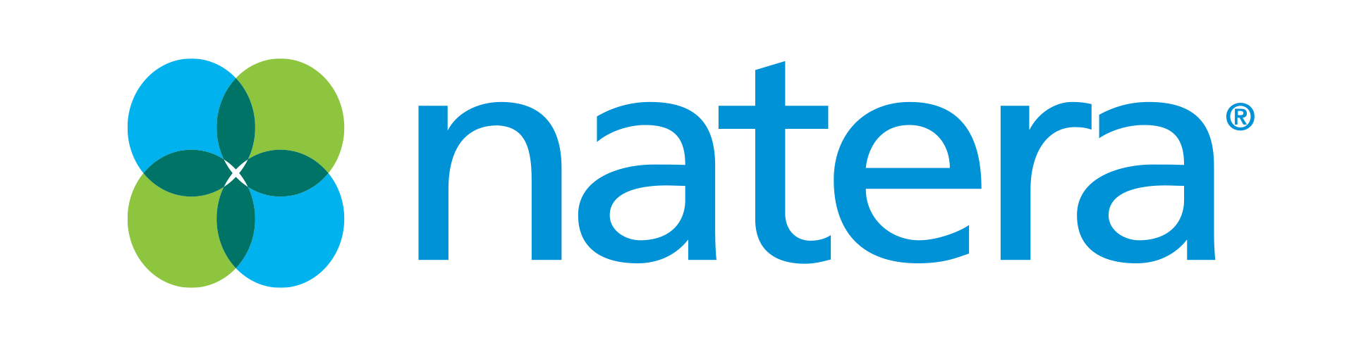 Natera logo with blue and green flower icon and blue wordmark on white background