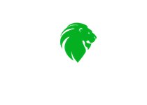 Green lion head logo with cursive 