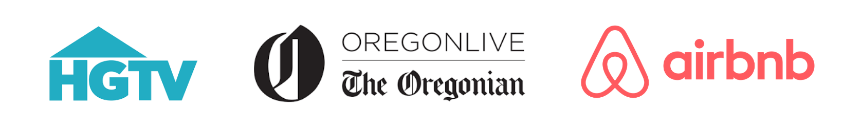 Three logos for hgtv airbnb and the oregonian