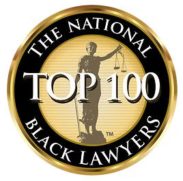 The National Top 100 Black Lawyers gold and black award seal with Lady Justice and scales