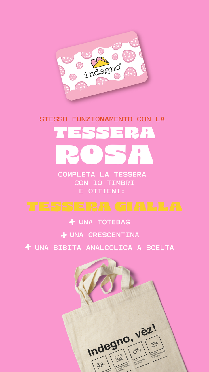 Volantino promozionale per un programma fedeltà che mostra una carta rosa, una borsa di tela beige 