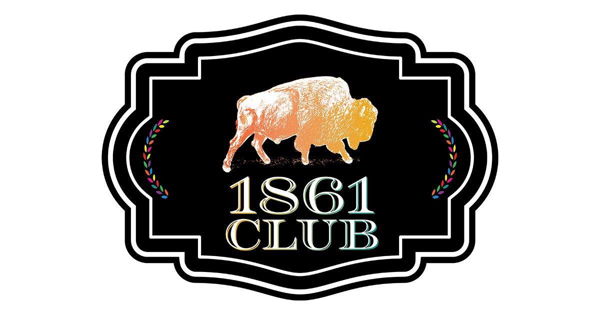 A logo for the 1861 club with a bison on it.