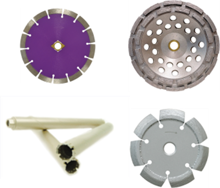 Assorted circular metal and abrasive grinding wheels arranged in a 2x2 grid on white background