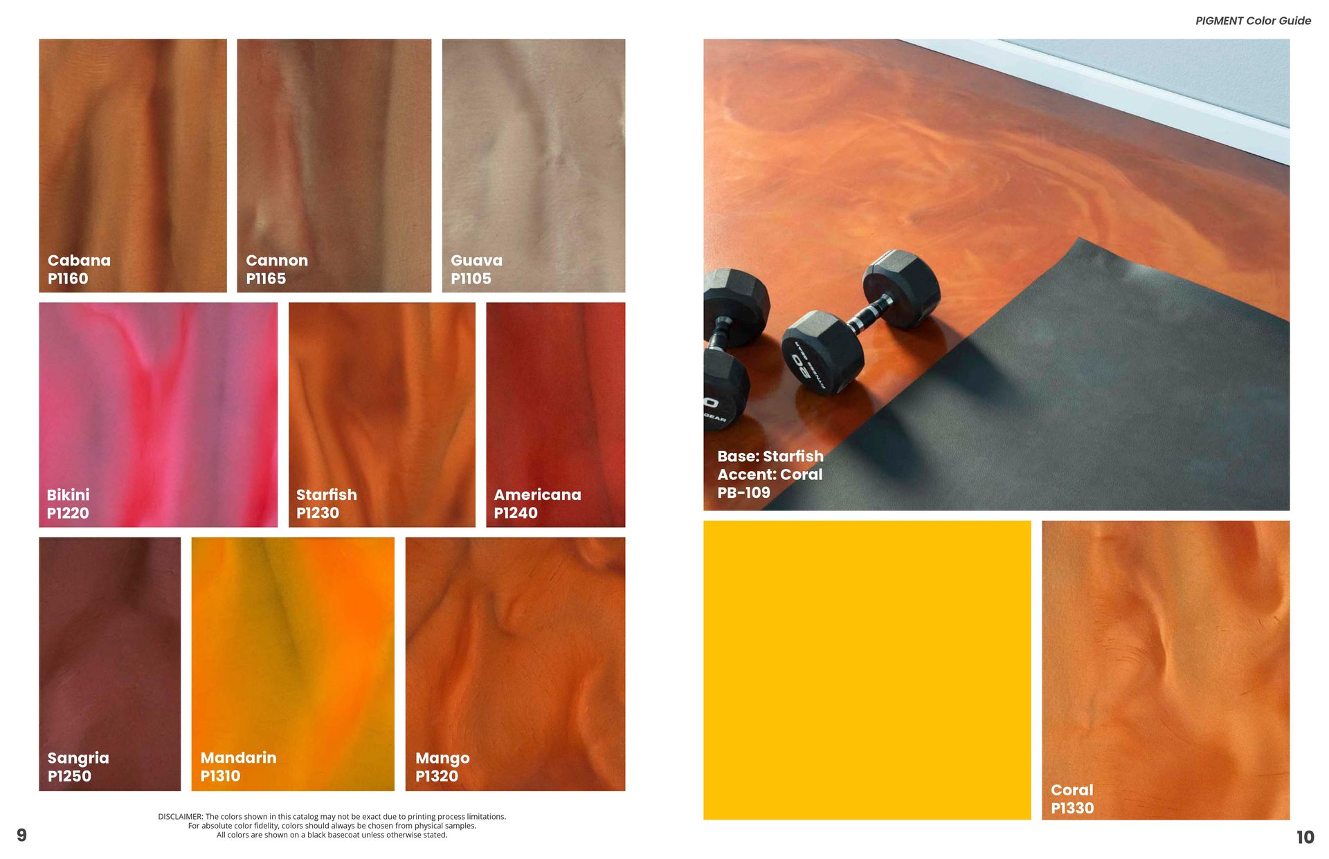 Color swatch palette with wood, pink, orange, yellow, and gray samples beside a deck and chair.
