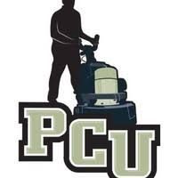 PCTU logo with a silhouetted person standing on a floor machine above bold green letters