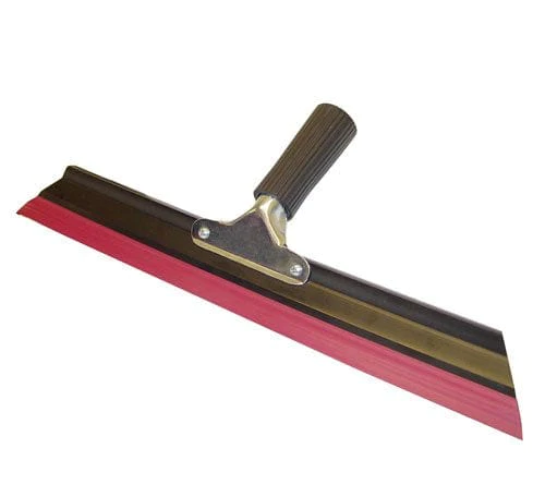 Long-handled squeegee with red blade and black rubber edge