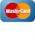 The mastercard logo is on a blue button on a white background.