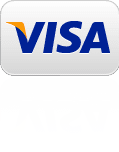 A visa logo on a white button on a white background.