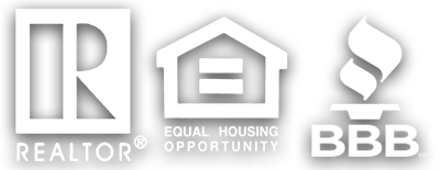 REALTOR, Equal Housing Opportunity, and BBB logos in gray and white