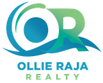 Ollie Raja Realty logo with teal and green stylized OR lettering and wave design