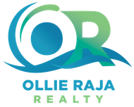 Ollie Raja Realty logo with teal and green stylized OR lettering and wave design