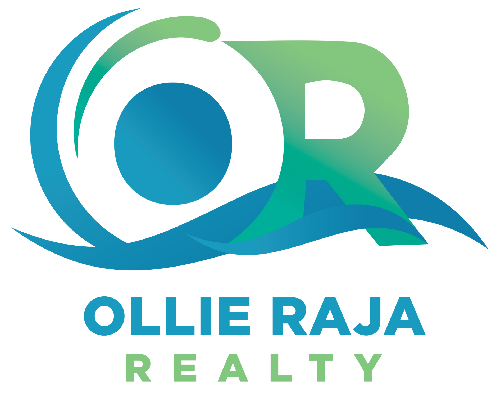 Ollie Raja Realty logo with teal and green stylized OR lettering and wave design