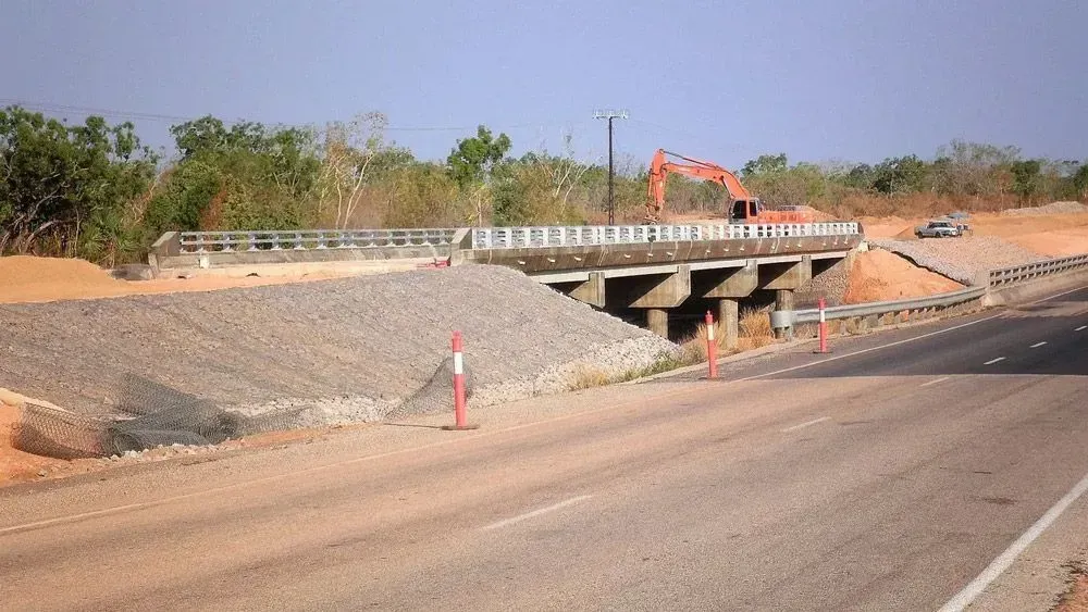 Bridge Construction Site With Machinery for Nt Road Infrastructure — Ostojic Group in Berrimah, NT