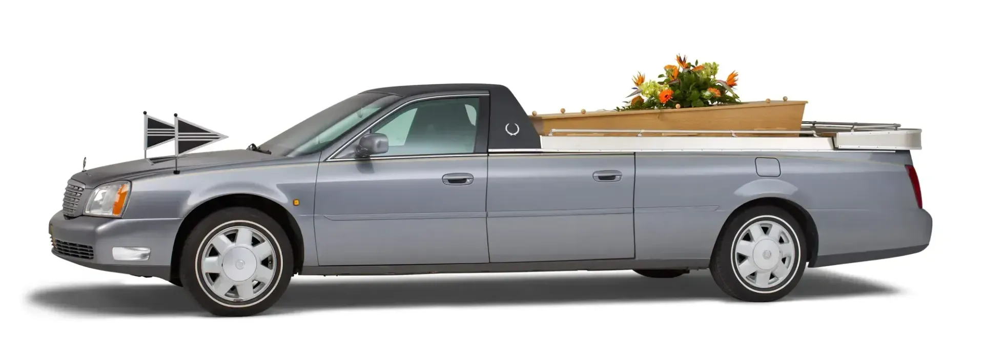 Rouwauto Cadillac grijs open
