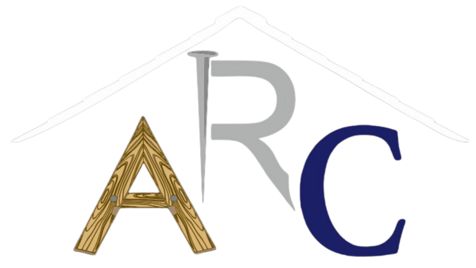 A logo for arc with a compass and a nail