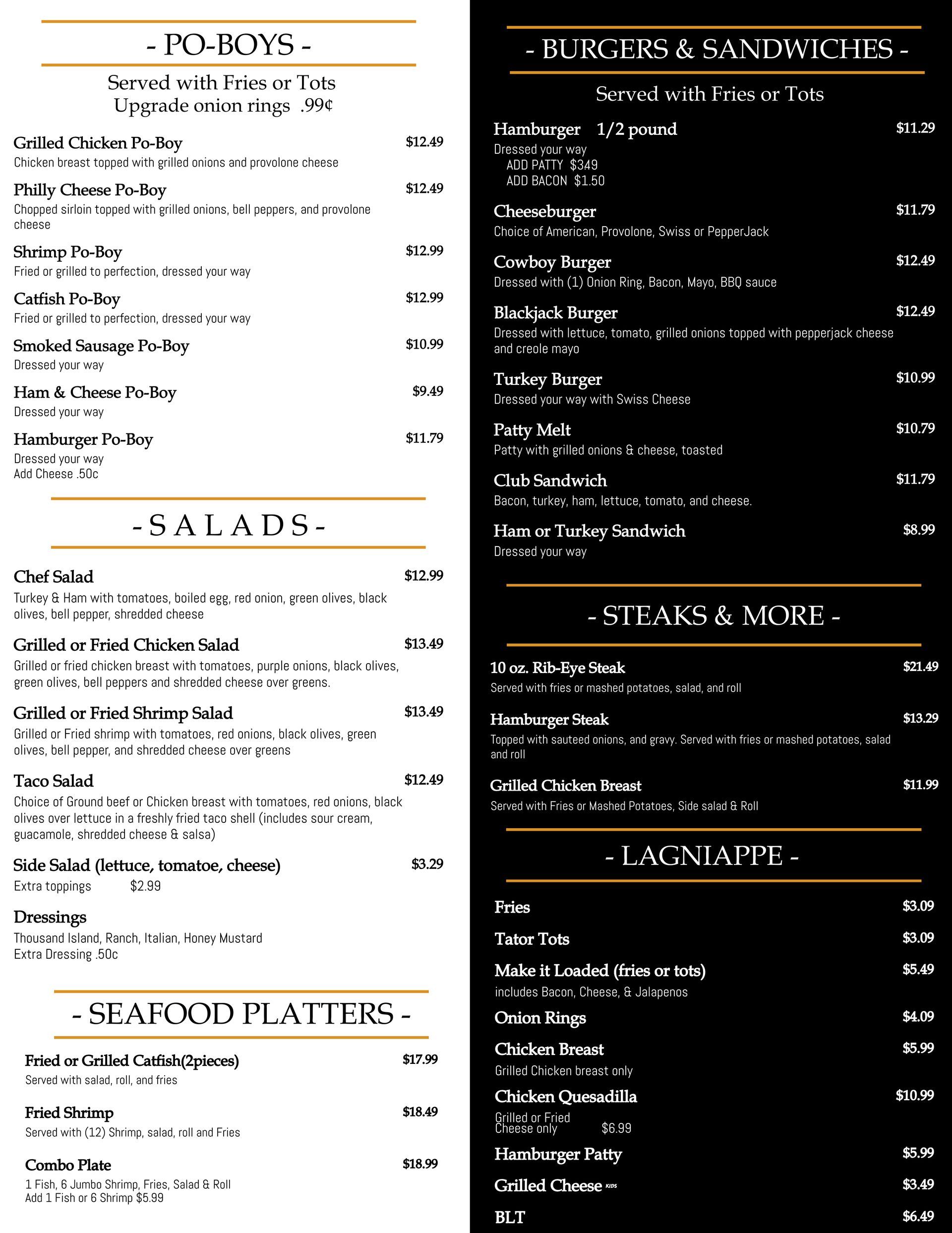 Nino's Diner Menu 2 — Port Allen, LA — Nino's Truck Plaza