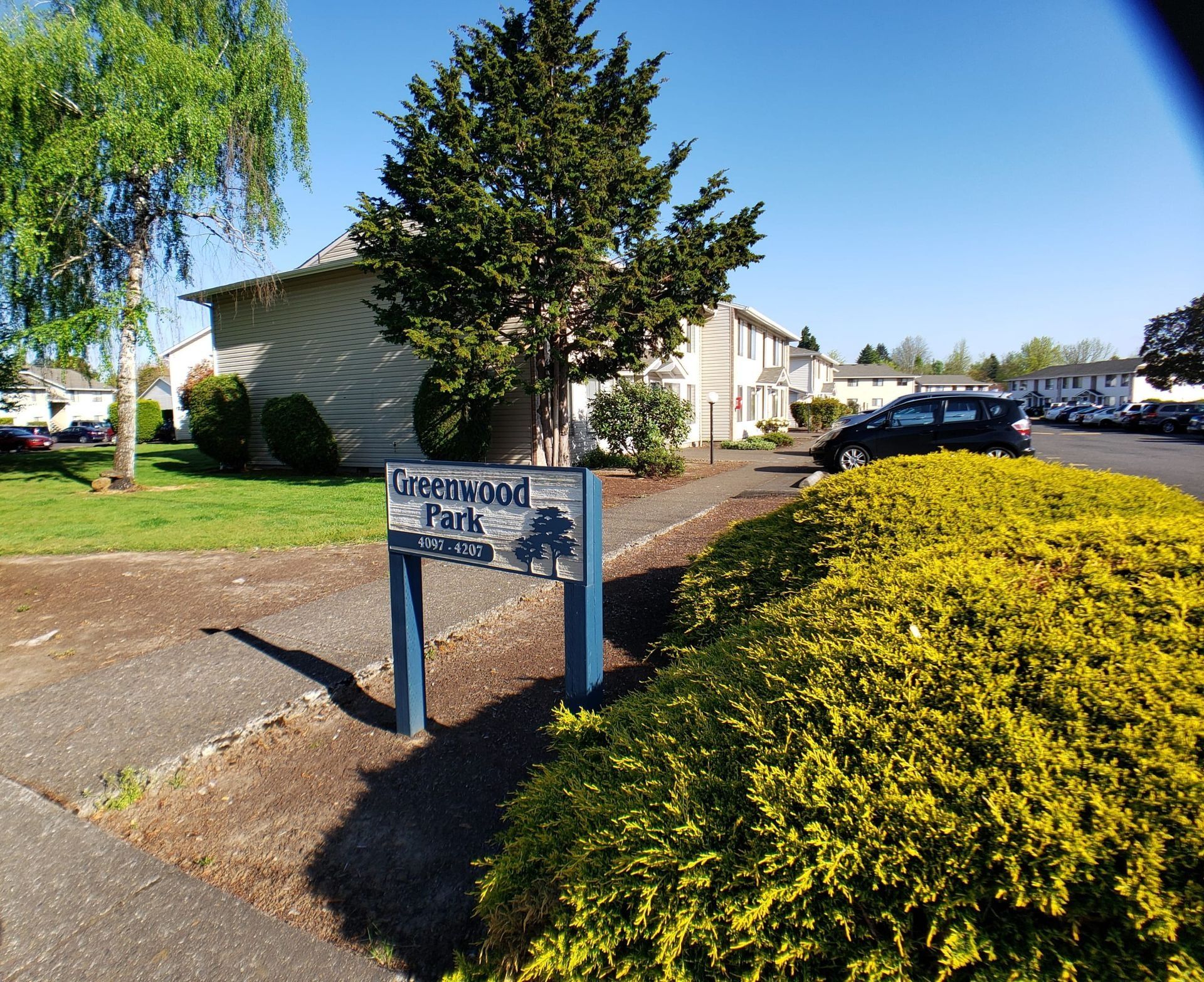 Kinsale sign beside hedge and parked car in a sunny residential street