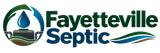 Fayetteville Septic logo with green and blue lettering, water droplet, and septic tank graphic