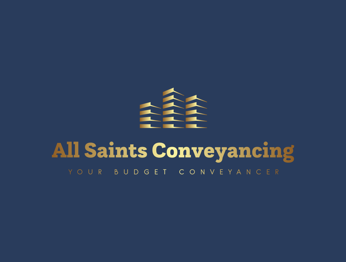All Saints Conveyancing logo on a navy background with gold building icon and text