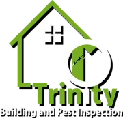 Trinity Building and Pest Inspection logo with green house outline and black text