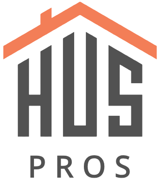 The hus pros logo is a house with a red roof.