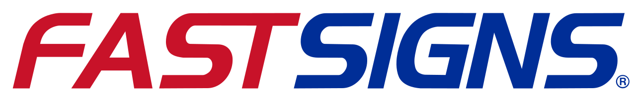 Logo for FASTSIGNS in red and blue.