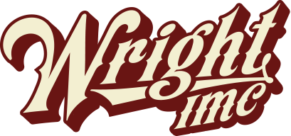 Wright IMC logo in white letters outlined in red on a burgundy background.
