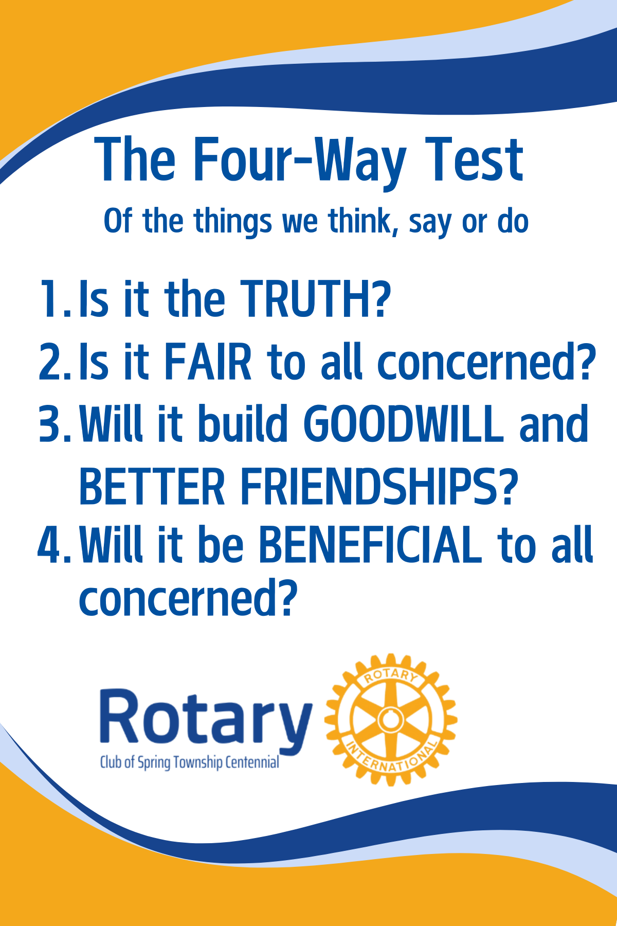 The four way test of the things we think say or do