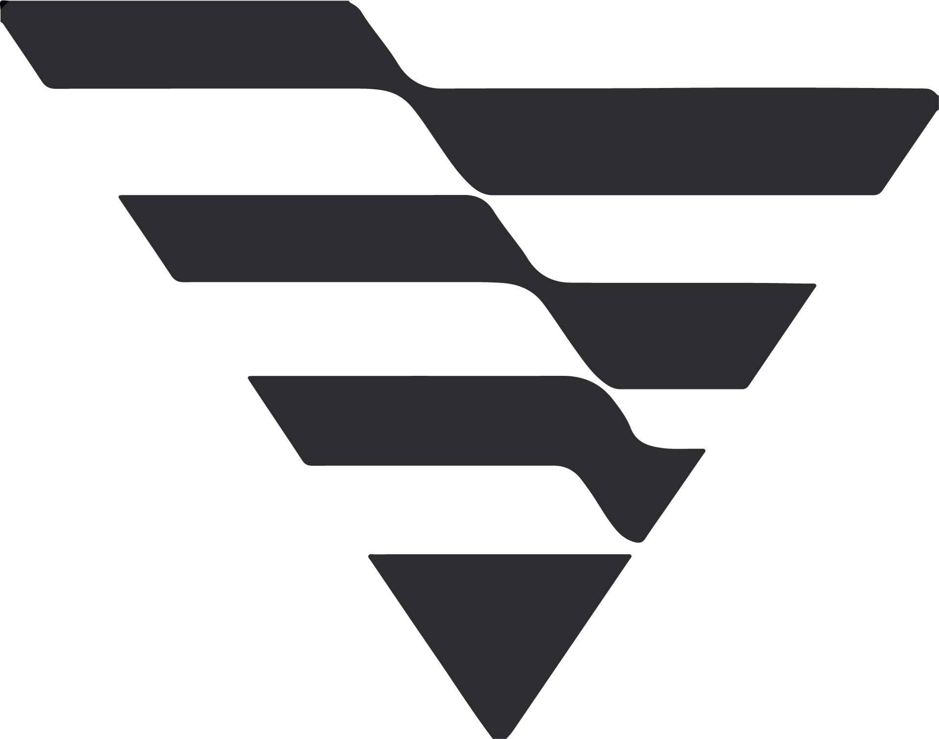 Logotipo geométrico abstrato em preto e cinza, semelhante a um funil apontando para baixo ou a uma seta estilizada.