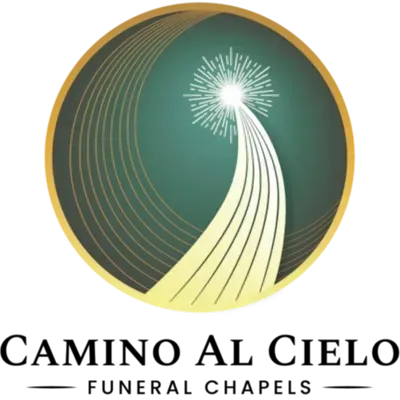 Camino al Cielo Funerals logo: gold-and-green circular emblem with a radiant white path upward.