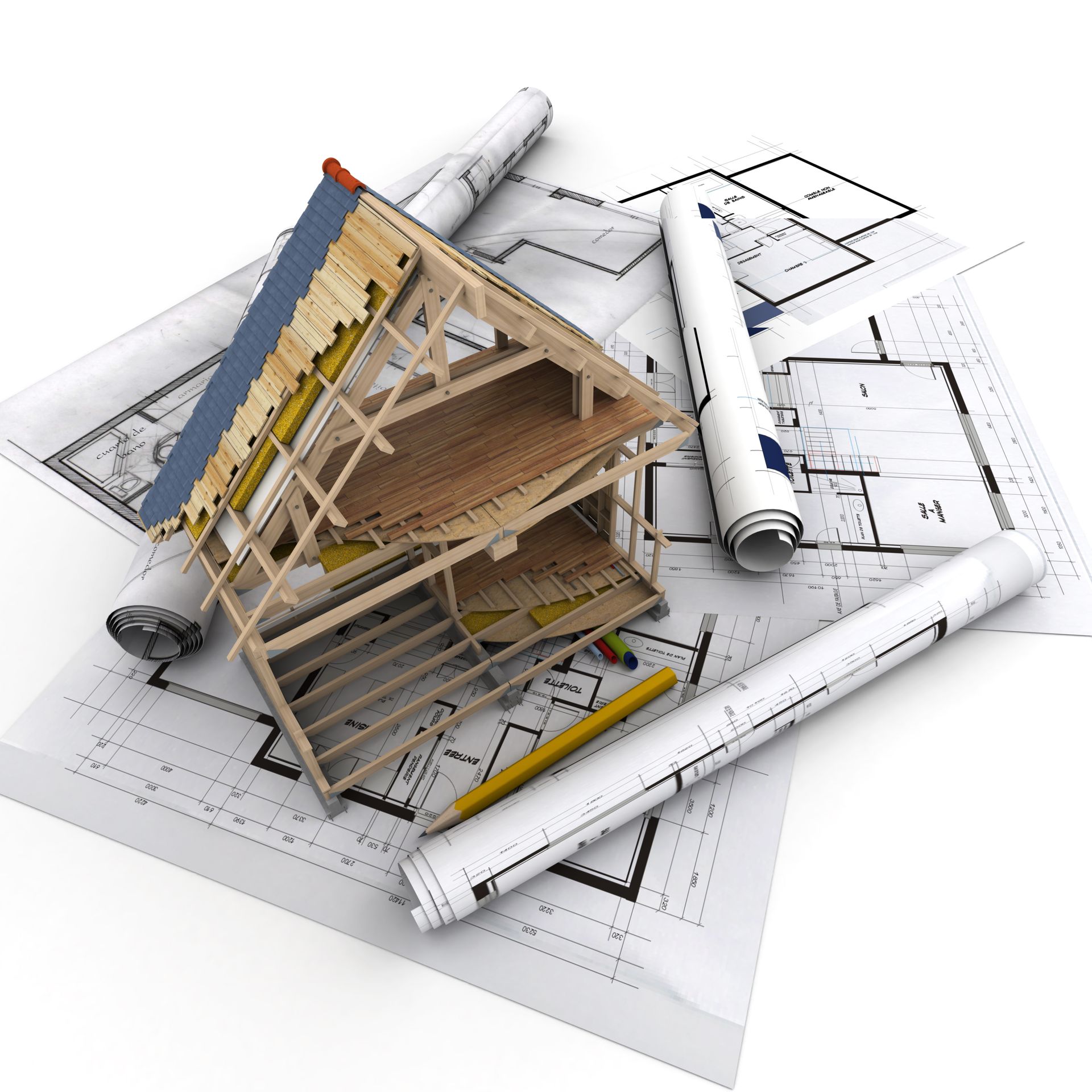 Une maison modèle est posée sur une pile de plans