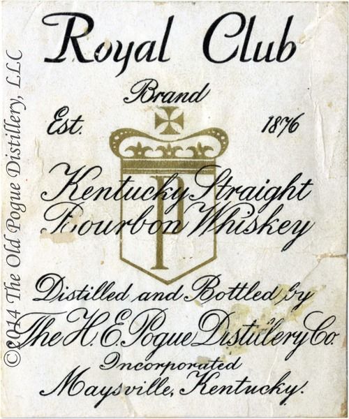 Royal Club Kentucky Straight Bourbon Whiskey label, cream and gold with ornate black script
