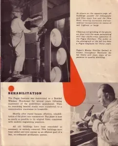 Vintage rehabilitation brochure page with patient exercising, clinician assisting, and orange teardrop graphic