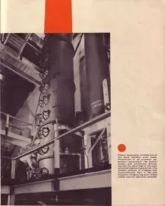 Black-and-white industrial machinery in a plant, with pipes, tanks, and a small caption block on the right.