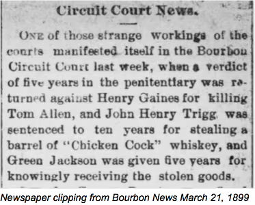 Newspaper clipping about Bourbon Circuit Court convictions for murder, theft, and receiving stolen goods