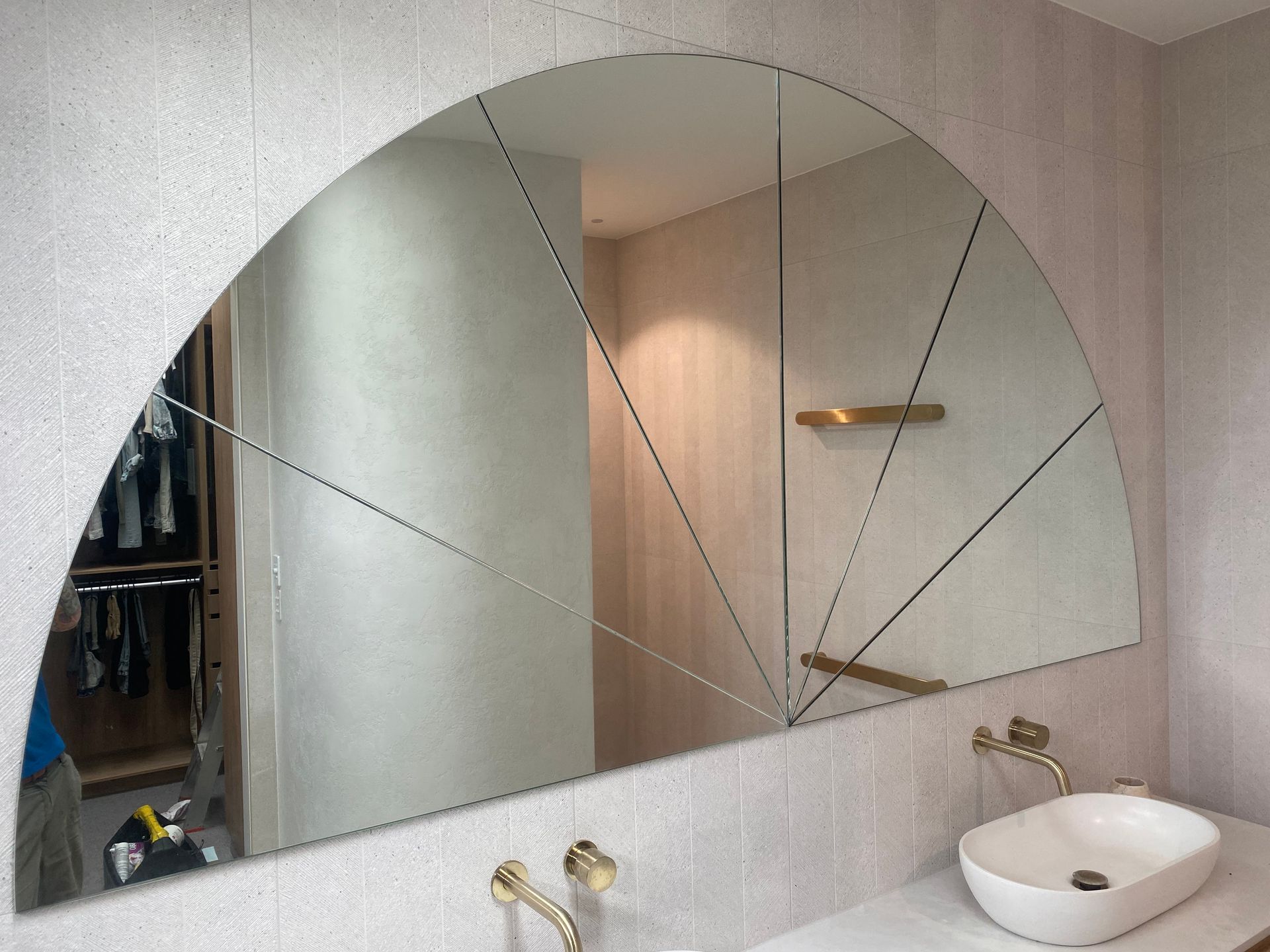 A Bathroom With A Sink And A Large Mirror — Frameless Shower Installations, Sunshine Coast
