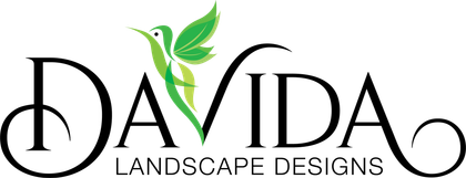 Logo for Davida Landscape Designs featuring a hummingbird and text.