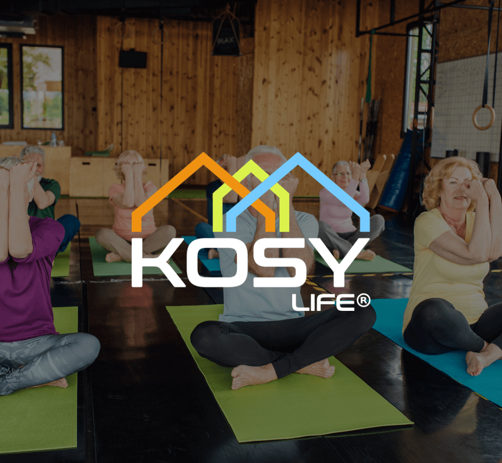 kosy life logo with older people doing yoga