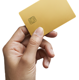 Hand holding a gold credit card on a white background